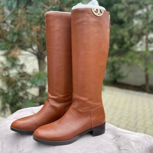 Tory Burch Logo Tall Boots Brown